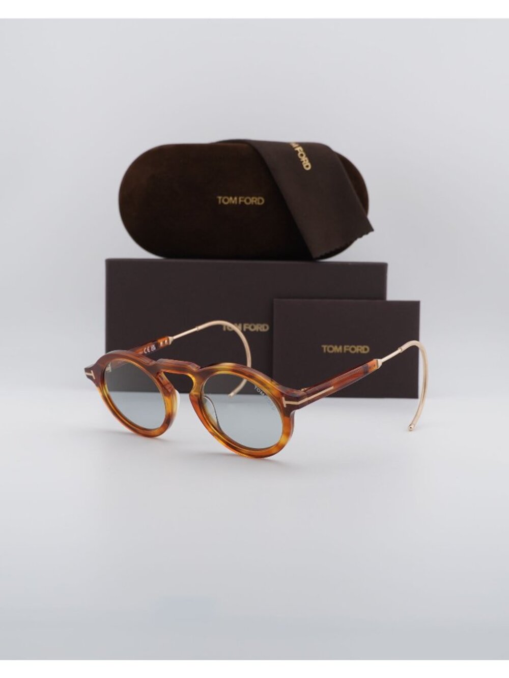 Tom Ford Grant-02 FT0632 53A Round Sunglasses - Havana / Gold / Blue